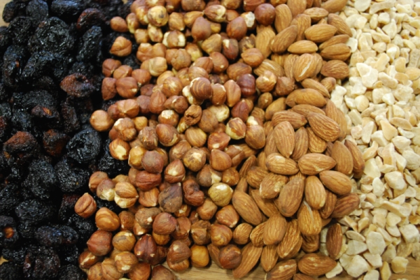 Photo of toasted cherries, hazelnuts, almonds, macadamia